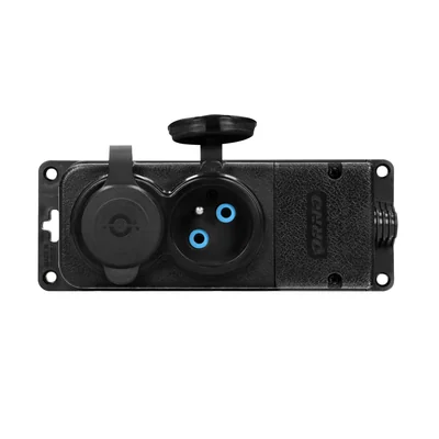 Divisor a prueba de salpicaduras y resistente a impactos, IP44, 2x2P+Z, 16A, 230V CA, caucho, ignífugo.