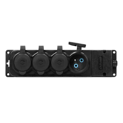 Divisor a prueba de salpicaduras y resistente a impactos, IP44, 4x2P+Z, 16A, 230V CA, caucho, ignífugo.