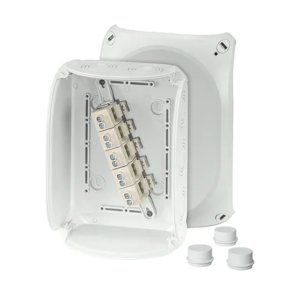 DK 1610 GZ Box for indoor installation, gray, IP 66, with membrane glands, with 5-pole terminal, 10 mm2, Cu