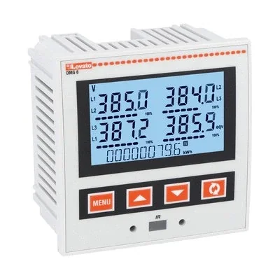 DMG610 Digital Meter. Backlit LCD with icons, 72x46mm/2.8x1.8", 100-440VAC / 120-250VDC power supply, front panel optical port and RS-485