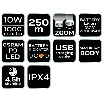 Dobíjecí USB svítilna 1000 lm OSRAM P9 LED