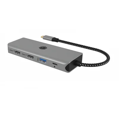 Docking station USB-C 9 in 1, 2x HDMI, 4K60Hz, 3xUSB, 100W PD, LAN, lettore di schede (IB-DK4012-CPD)