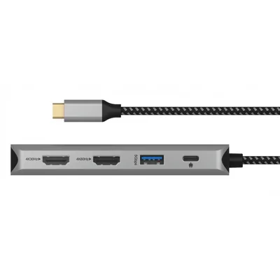 Док-станція USB-C 9-в-1, 2x HDMI, 4K60Hz, 3xUSB, 100W PD, LAN, зчитувач карт пам'яті (IB-DK4012-CPD)