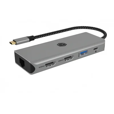 Dokovací stanice USB-C 9 v 1, 2x HDMI, 4K 60 Hz, 3x USB, 100 W PD, LAN, čtečka karet (IB-DK4012-CPD)