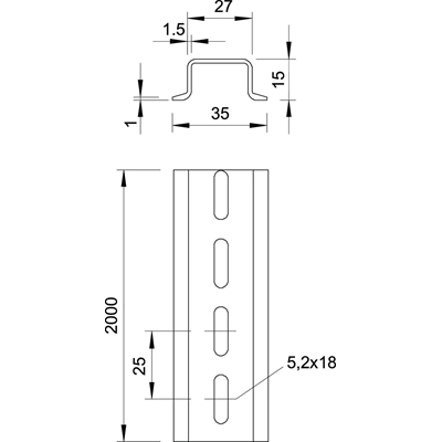 Dome rails.1.5 PERFOR.2M.GV, 2069 15 1.5 GTPL