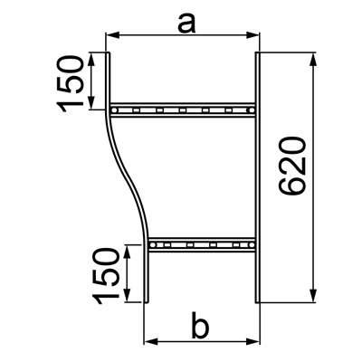 Doppelspurreduzierer, Breite 400 x 300 mm, Höhe 160 mm