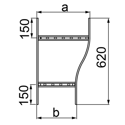 Doppelspurreduzierer, Breite 600 x 500 mm, Höhe 160 mm