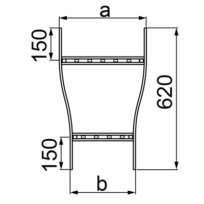 Doppelspurreduzierer, Breite 600 x 500 mm, Höhe 160 mm