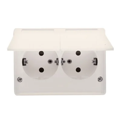 Doppelsteckdose mit Erdung, Schuko-Typ mit Blenden für Strompfade, IP44, 16 A, 230 V, cremefarbene Schraubklemmen