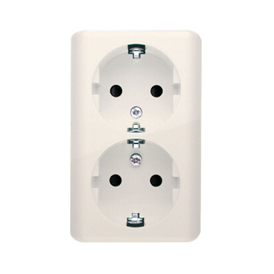 Doppelsteckdose mit Erdung vom Typ Schuko mit Blenden für Strompfade 16A 250V, cremefarbene Schraubklemmen