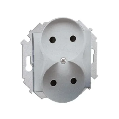 Doppelsteckdose ohne Erdung (Modul) 16A 230V Aluminium (metallisch)