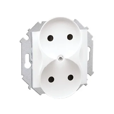 Doppelsteckdose ohne Erdung (Modul) mit Blenden für Strompfade, 16A, 230V, Schraubklemmen, weiß