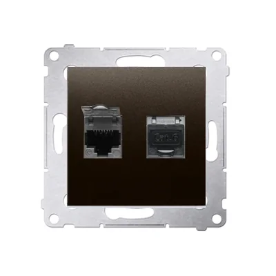 Doppelte Computersteckdose RJ45 Kat. 6 geschirmt mit Staubschutzabdeckung (Modul) braun matt metallic
