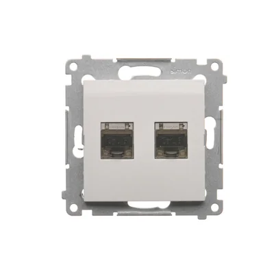 Doppelte Computersteckdose RJ45, Kategorie 6, geschirmt mit Staubschutzabdeckung (Modul) weiß