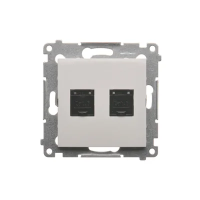 Doppelte Computersteckdose RJ45 Kategorie 6 mit Staubschutzabdeckung (Modul) weiß