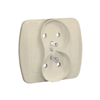 Doppelte Schutzkontakt-Steckdose, mit Blenden für Strompfade, 16A, 230V, Schraubklemmen, beige