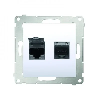 Doppia presa per computer RJ45 categoria 6, schermata, con copertura antipolvere (modulo), bianca