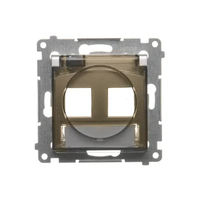 Double cache pour prises data IP44 sur Keystone avec champ descriptif, rabat transparent, doré mat