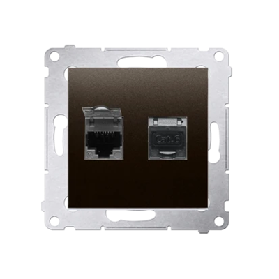 Double computer socket RJ45 cat. 6 shielded with anti-dust cover (module) brown matt metallic