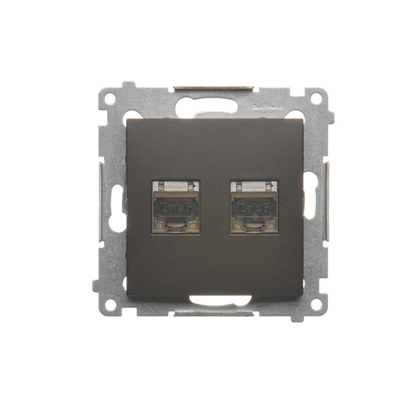 Double computer socket RJ45 cat. 6 shielded with anti-dust cover (module) brown matt metallic