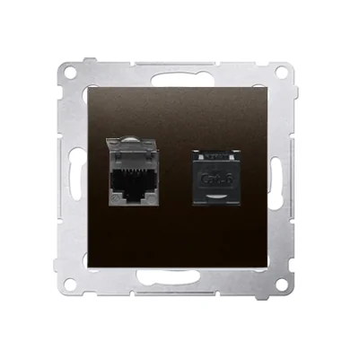 Double computer socket RJ45 cat. 6 with anti-dust cover (module) brown matt metallic