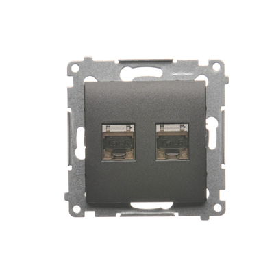 Double computer socket RJ45, category 6, shielded with anti-dust cover (module) anthracite (metallic)