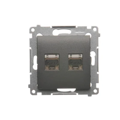 Double computer socket RJ45, category 6, shielded with anti-dust cover (module) anthracite (metallic)