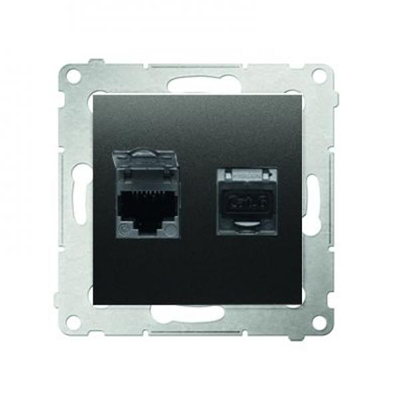 Double computer socket RJ45, category 6, shielded with anti-dust cover (module) anthracite (metallic)