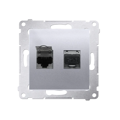 Double computer socket RJ45, category 6, shielded with anti-dust cover (module) silver (metallic)