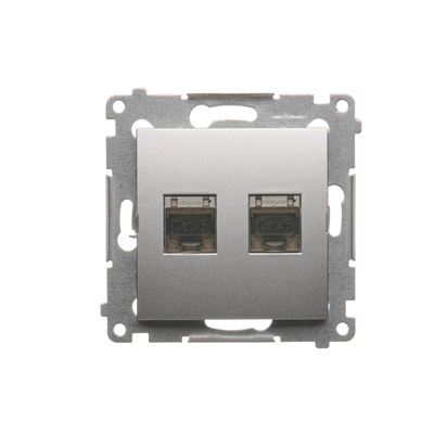Double computer socket RJ45, category 6, shielded with anti-dust cover (module) silver (metallic)