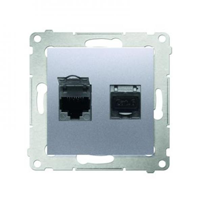 Double computer socket RJ45, category 6, shielded with anti-dust cover (module) silver (metallic)