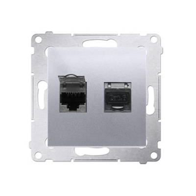 Double computer socket RJ45, category 6, shielded with anti-dust cover (module) silver (metallic)