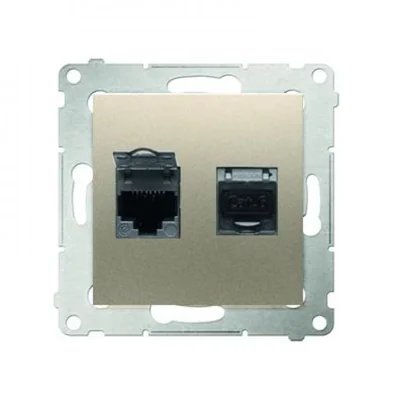Double computer socket RJ45 category 6 with anti-dust cover (module) gold (metallic)