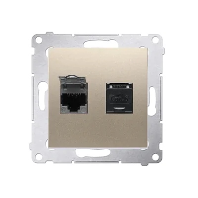 Double computer socket RJ45 category 6 with anti-dust cover (module) gold (metallic)