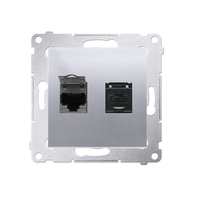 Double computer socket RJ45 category 6 with anti-dust cover (module) silver (metallic)