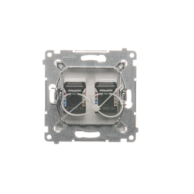 Double computer socket RJ45 category 6 with anti-dust cover (module) silver (metallic)