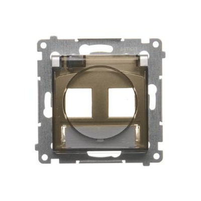 Double cover for IP44 data sockets on Keystone with a description field, transparent flap, golden matt