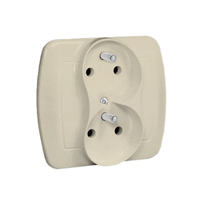 Double earthed socket-outlet, phase invariant, 16A, 230V, screw terminals, beige