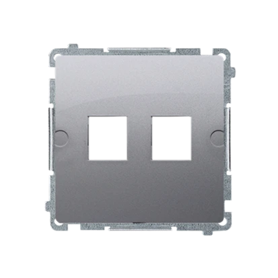 Double flat cover for data communication sockets on Keystone. Mounting with feet or screws, inox (metallic)