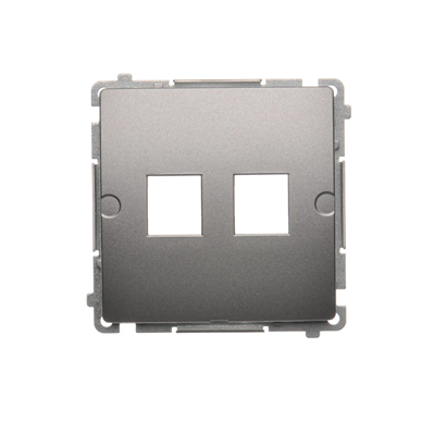 Double flat cover for data communication sockets on Keystone. Mounting with feet or screws, inox (metallic)