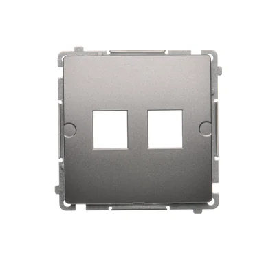 Double flat cover for data communication sockets on Keystone. Mounting with feet or screws, inox (metallic)