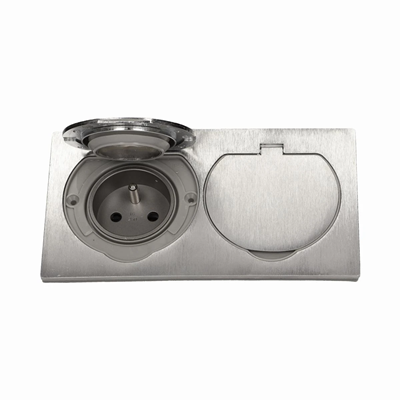 Double flush-mounted socket French type IP55 stainless steel