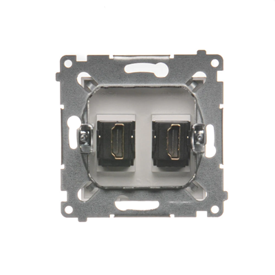 Double HDMI socket (module) silver metallic