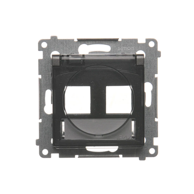 Double IP44 data socket cover for Keystone with a description field, transparent anthracite flap