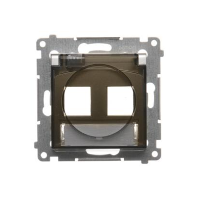 Double IP44 data socket cover for Keystone with a description field, transparent flap, brown mat