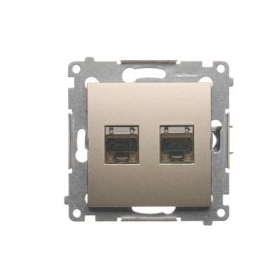 Double RJ45 computer socket, category 6, shielded with anti-dust cover (module) gold (metallic)