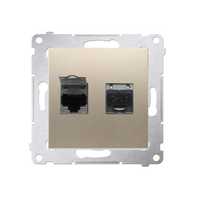 Double RJ45 computer socket, category 6, shielded with anti-dust cover (module) gold (metallic)