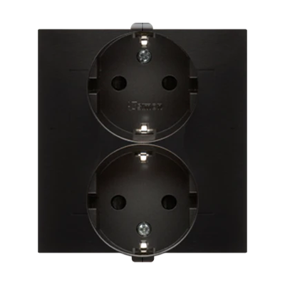 Double Schuko socket with shutters 16A, 250V, screw terminals, anthracite (metallic)