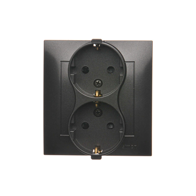 Double Schuko socket with shutters 16A, 250V, screw terminals, anthracite (metallic)