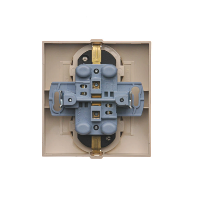 Double Schuko socket with shutters 16A, 250V, screw terminals, cream